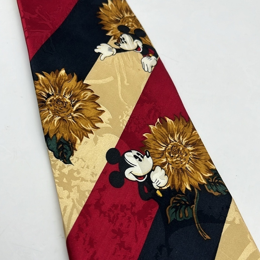 90s Mickey Disney Silk necktie tie mens flower formal vintage fun - Picture 2 of 4